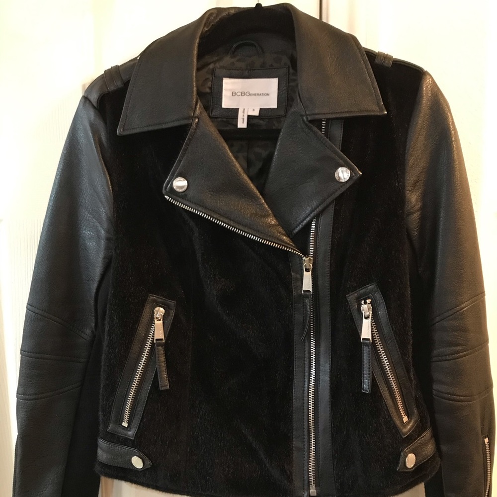 BCBG black faux leather jacket